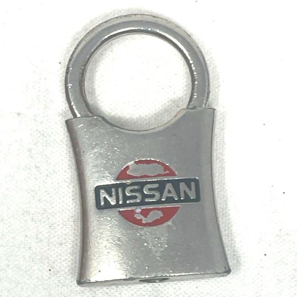 Vintage Keychain NISSAN Silver Heavy Metal Car Key Fob Ring Enamel MADE IN USA!